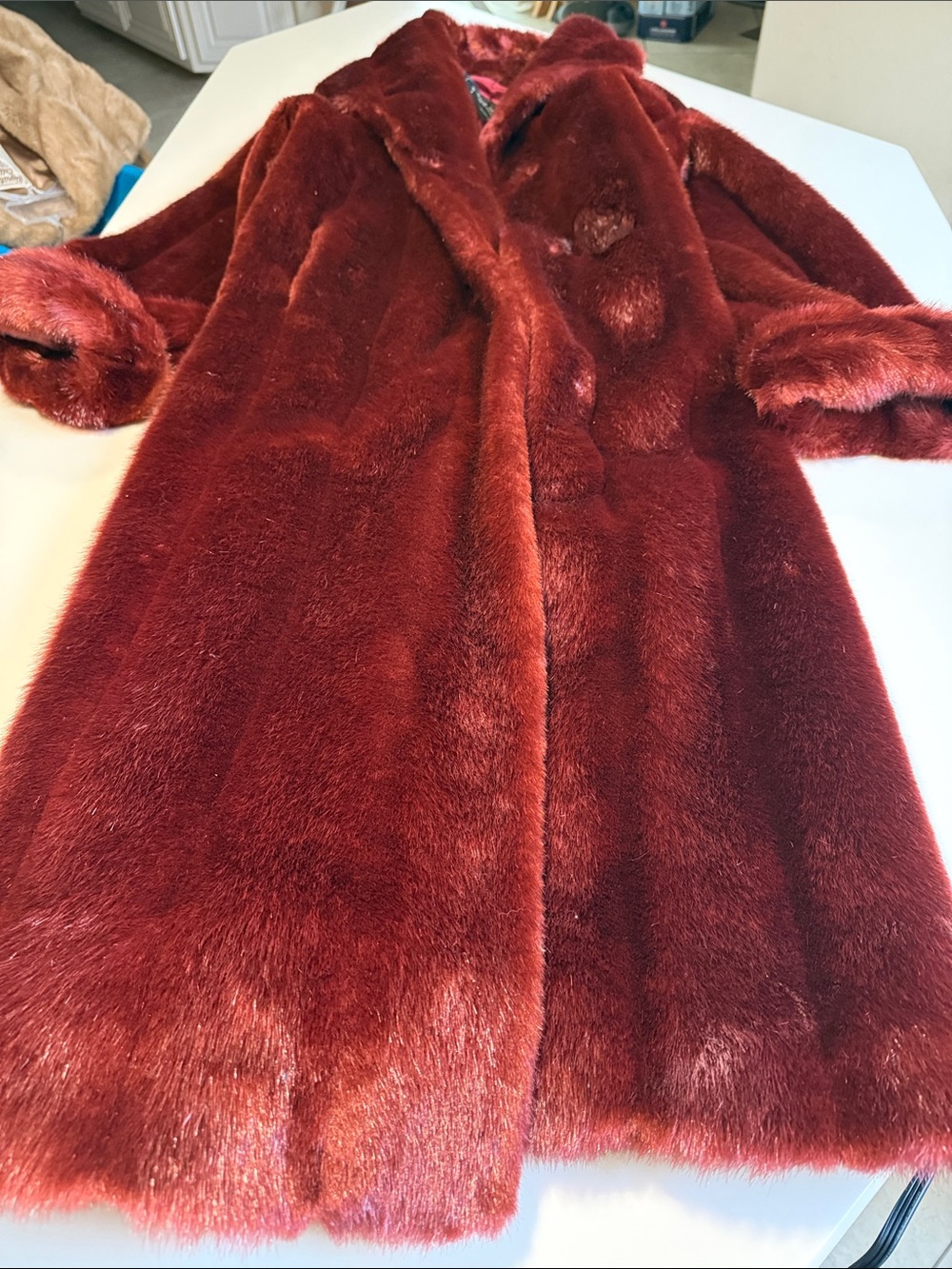 Burgundy faux fur coat